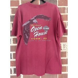 Harley-Davidson Shirt Mens Large Red Eagle Motorcycle Graphic Open House York